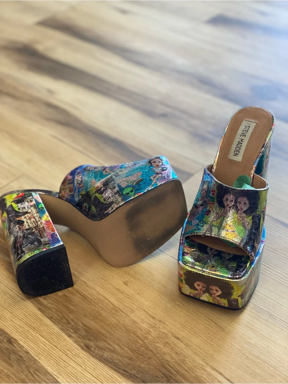 Steve Madden Multicolor Graphic Platform Slide Heels